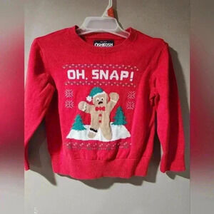 Oshkosh B'Gosh Holiday christmas sweater 2t toddler red gingerbread "OH, snap!"